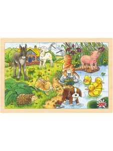 goki Spiele & Puzzle Holzpuzzle 24 Teile Tierkinder Rahmenpuzzle Bauernhof Puzzle Kinder babyspielspass20 spielzeugknaller