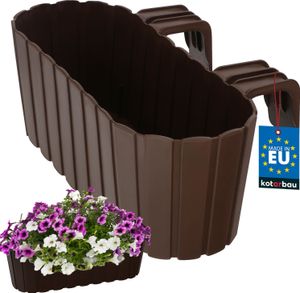 KOTARBAU® Balkónový kvetinový box 40x15x15cm Hnedý na zavesenie na zábradlie Imitácia dreveného zábradlia