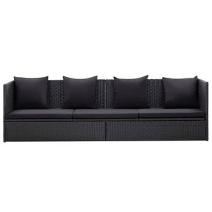 vidaXL Garten-Sofabett mit Kissen Poly Rattan Schwarz