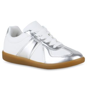 VAN HILL Damen Sneaker Low Bequeme Schnürer Schuhe 841170, Farbe: Silber, Größe: 40