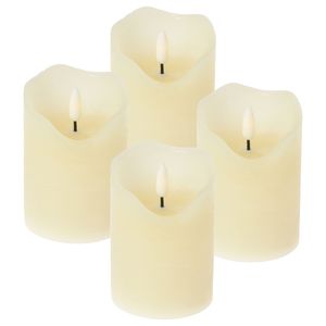 ToCi LED Kerzen Set Creme mit 4 flammenlosen Echtwachs-Kerzen mit schwarzem Docht und Timer (Creme - Ø 7,5 x 10 cm)