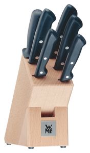 WMF Classic Line Messerblock mit Messerset 7-teilig, bestückt, 5 Messer, 1 Wetzstahl, 1 Block aus Buchenholz, Spezialklingenstahl, schwarz