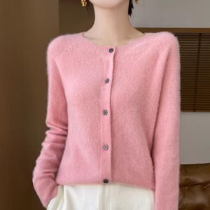 Warme, weiche Damen-Strickjacke mit Rundhalsausschnitt, L, Rosa