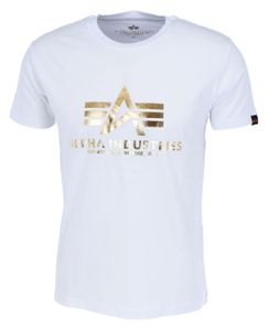 Alpha Industries Herren T-Shirt Basic Logo Foil Print white/yellow gold S