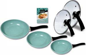 Starlyf Jade Pan Set Pfannenset Induktion, Antihaft Pfannen Set 5 -tlg. 3 Pfannen, 2 Deckel, Innovativer Deckelgriff zum abstellen, Jade Beschichtung