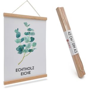 LIKARTO Premium-Posterleiste Holz Eiche A2 | 42 cm - Hochwertige magnetische Bilderleiste aus Echtholz inkl. Lederband - Einfaches Bilder aufhängen