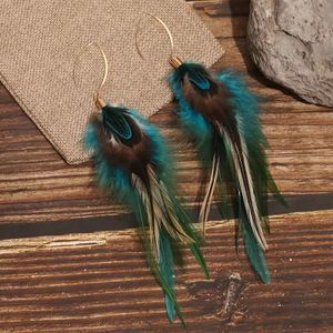 Natürliche Feder-Tropfen-Ohrringe Vintage Boho mehrfarbige Fasan-Feder-Ohrringe FrauenWinter-Party-Boho-StilFrau Earri