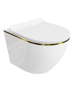 LAVITA Wand-WC Sofi Slim Gold Line| Hänge Toilette | Toilettendeckel mit Absenkautomatik & Metallscharniere | Toiletten Spülrandlos Hängend | Toilette