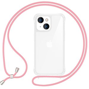 NALIA Klares Hybrid Cover mit Kette kompatibel mit iPhone 15 Hülle, Durchsichtig Robust Anti-Gelb Hardcase & Silikon Rahmen Verstärkte Ecken, Stoßfeste Schutzhülle mit Handykette, Farbe:Rosa