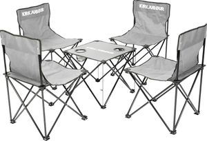 KIRKJUBØUR® 5er-Set Campingstühle mit Tisch – klappbare Outdoor-Stühle & Tisch, 120 kg belastbar, inkl. Getränkehalter & Tragetasche grau | KJ-101