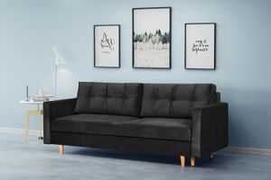 Beautysofa Schlafsofa Sigurd im skandinavisches Stil, Couch mit Schlaffunktion und Bettkasten, Polstersofa für Wohnzimmer (Stoff: kronos 07 - schwarz)