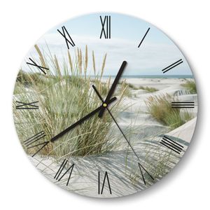 DEQORI Glasuhr Ø30 cm Römisch 'Dünen an Nordseeküste' Wanduhr Glas Uhr Design leise