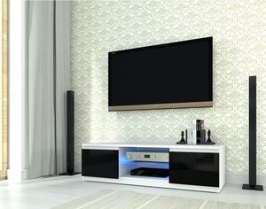 GRAFT TV Lowboard Hochglanz Fronten LED Weiß Schwarz 120 cm