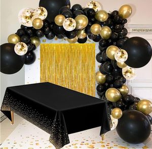 Party Deko XXL Ballon Girlande schwarz gold Geburtstag Feier 117 Teile mit Tischdecke Glitzervorhang