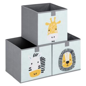 Navaris Kinder Aufbewahrungsbox 3er Set - Regal Aufbewahrung 28 x 28 x 28 cm Spielzeugkiste - 3x Spielzeug Box faltbar - Tier Motiv Kisten mit Griff - Mint Grün
