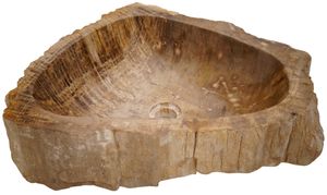 Massives Fossiles Holz Aufsatz-Waschbecken, Waschschale, Naturstein Handwaschbecken - Modell 12, Creme-weiß, FossilesHolz, 15*56*44 cm, Waschtische & Waschbecken