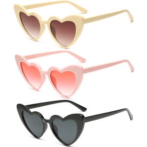 3 Stück Retro Herz Sonnenbrille für Damen ,Vintage Herzform Brille Neon Katzenaugen Sonnenbrille Set für Damen Frauen