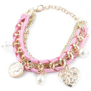 Modisches Bettelarmband Charm Damen Mädchen Armband Armschmuck Armreif Schmuck Perlenarmband Accessoire in rosa