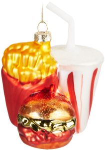 BRUBAKER Fast Food Menu Vianočná ozdoba zo skla - Hranolky a nealkoholický nápoj - Vianočná dekorácia na stromček Zábavné - Ručne maľované - Vianočné dekorácie figúrky