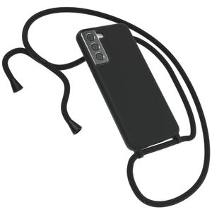 EAZY CASE Premium Silikon Handykette kompatibel mit Samsung Galaxy S21 5G Handyhülle mit Umhängeband, Handykordel mit Schutzhülle, Silikonhülle, Hülle mit Band, Schwarz