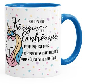 Einhorn Tasse mit Spruch ich bin die Königin der Einhörner Einhorn-Tasse mit Innenfarbe MoonWorks® blau unisize