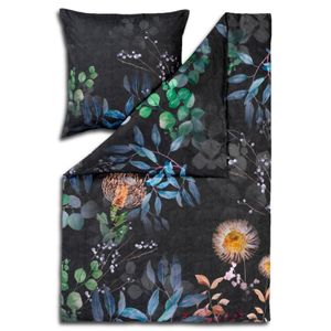 Estella Mako-Satin Bettwäsche 135x200 Midnight Blätter Beeren nachtblau  4749-985