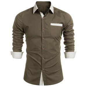 Herren Einfarbig Langarm Mode Business Hemd Slim Fit Langarm T-Shirt Button Shirt,Farbe: Armeegrün,Größe:S