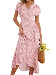 Damen Casual Unregelmäßiger Saum Maxikleider Frauen y Slim Waist Street Strandkleid Kleider,Farbe: Rosa,Größe:XL
