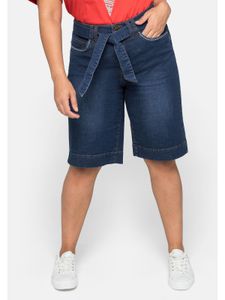 sheego Damen Große Größen Jeansbermudas mit breitem Bund Jeansbermudas Citywear feminin Stickerei unifarben