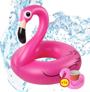 SwimAlot® Flamingoring XXL 110 cm Schwimmring Schwimmreif Flamingo + Getränkehalter Donut
