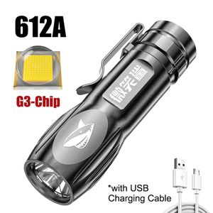 Mini-LED-Taschenlampe, kleine Taschenlampe mit starkem Licht, tragbarer USB-aufladbarer Taschenlampen-Suchscheinwerfer Outdoor-Camping-Wandern