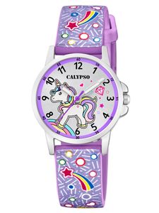 Calypso Kinder Armbanduhr Mädchen Uhr Einhorn PU-Band lila K5776/6