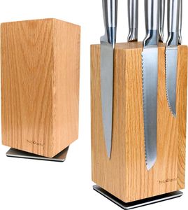 holz4home® Messerblock Magentisch aus Eichenholz I Drehbarer Messerhalter ohne Messer I Platz für 8 Messer I Stehbare Messerleiste Quadratisch