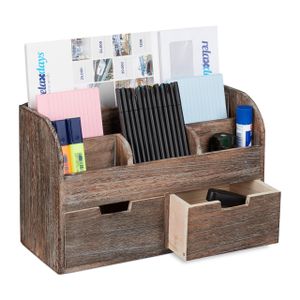 relaxdays Schreibtisch-Organizer braun Holz 8 Fächer 36,5 x 3,5 x 14,5 cm