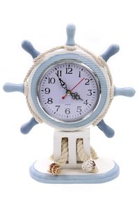 Maritime Standuhr als Steuerrad aus Holz mit Uhr zum Aufstellen, 27*21cm, Vintage Stehdekoration für Badezimmer Schlafzimmer Küche