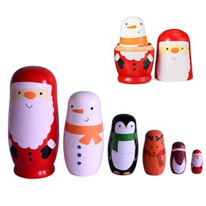 6 Stück Russische Matroschka Handgemachte Holz Matroschka Puppen Weihnachten Russische Nistpuppen Weihnachtsmann Pinguin Elch Schneemann Russische Puppen Geschenk Spielzeug