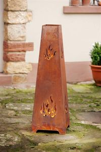 Deko-Säule "Flamme" aus Metall in Rost-Optik, Feuerkorb, Feuerstelle, Feuersäule