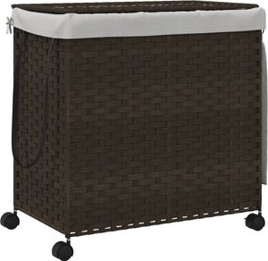 vidaXL Wäschekorb mit Rollen Dunkelbraun 60x35x60,5 cm Rattan