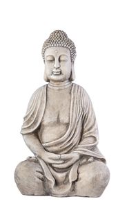 XXXL Großer Buddha 50 cm hellgrau grau Steinoptik Garten Deko Figur Skulptur Feng Shui sitzend Steinfigur-Optik