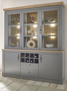 Buffet "Rideau" grau Eiche Landhaus großer Buffetschrank mit Flaschenregal 183 x 206 cm