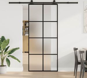 vidaXL Drzwi przesuwne z okuciem 90x205 cm ESG szkło i aluminium