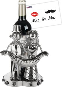 BRUBAKER Weinflaschenhalter Just Married Brautpaar - Metall Skulptur Flaschenhalter Hochzeitspaar - Wein Geschenk zur Hochzeit mit Geschenkkarte