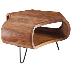 Konferenčný stolík WOHNLING WL5.603 Sheesham masívne drevo 55 x 55 x 38 cm polica a kovový rám | retro stolík do obývačky z masívneho dreva hnedý | rozkladací stolík moderný drevený stolík | stolík s policou do obývačky
