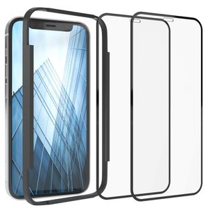 EAZY CASE 2X Displayschutzfolie aus Glas mit Rand kompatibel mit iPhone 12 Mini, Displayschutz mit Installationshilfe, Schutzglas 5D, 9H, Anti-Kratzer, Selbstklebende Glasfolie