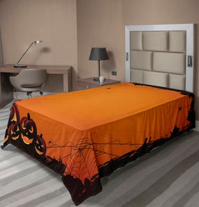 ABAKUHAUS Halloween Bettlaken, Spinnen-Netz Jack O Laternen-Horror-Zeit des Jahr-Trick-oder Leckerei-Druckes, weiches bequemes oberes Bettlaken für ein dekoratives Bett 1 Stück 260 cm x 168 cm, Orange Seal Brown