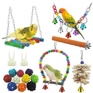 17er Vogelspielzeug Set für Vögel, Holz Hängebrücke Glöckchen Kauspielzeug für Papageien, Wellensittiche, Nymphensittiche