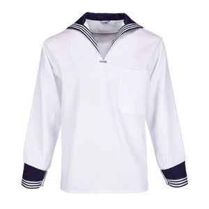modAS Uni Matrosenhemd Klassisch - Maritimes Langarm-Hemd mit großem Kragen in Weiß Größe Damen 58, Herren 64