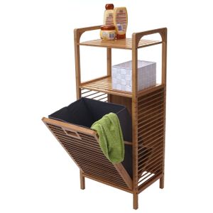 Regal mit Wäschekorb HWC-B94, Wäschebox Wäschesammler Wäschebehälter Standregal Aufbewahrung, Bambus 95x40x30cm 28l