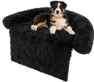 COSTWAY Hundebett Plüsch, Hundedecke Sofa, Sofaschutz Hund, Hundekissen mit waschbarem Bezug, Plüschbett für mittelgroße Hunde, 112 x 101 x 18 cm, Schwarz