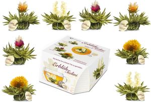 Creano Teeblumen Variation im exklusiven Tassenformat "ErblühTeelini" - 8 Teeblüten in 4 verschiedenen Sorten (Weißer Tee)